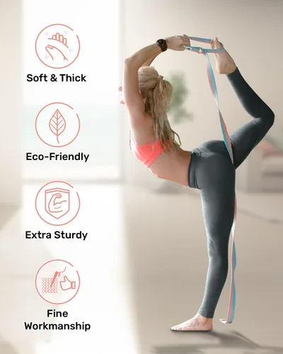 Miniatura 4 de Tumaz Yoga Strap/Stretch Bands [15+ Colors, 6/8/10 Feet Options] with Extra Safe Adjustable D-Ring Buckle, Durable and Comfy Delicate Texture - Best