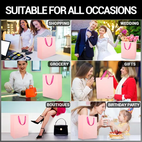 Miniatura 5 de EUSOAR Bolsas grandes de color rosa para regalo, paquete de 50 bolsas de compras de 9.8 x 5.1 x 12.6 pulgadas con asas a granel, bolsas de envoltura