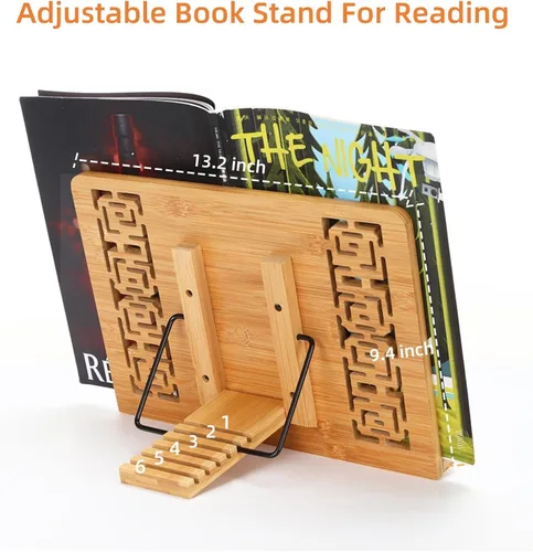 Miniatura 3 de MEGREZ Soporte de libro para lectura (13.2 x 9.4 pulgadas) Soporte de bambú para libros de cocina para cocina, soporte ajustable