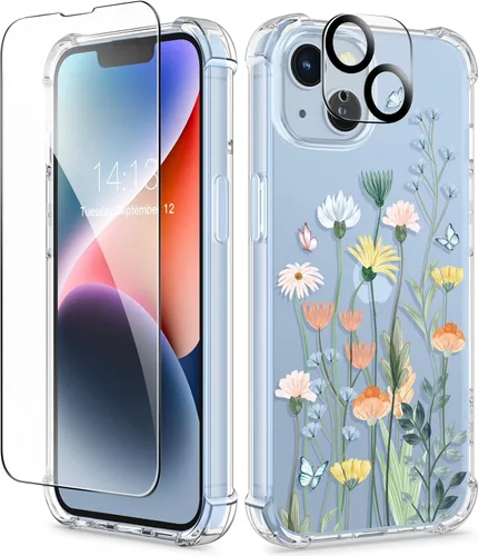 Miniatura 142 de GVIEWIN - Funda floral para iPhone 14 de 6.1 pulgadas, protector de pantalla + protector de lente de cámara, no se amarillenta, a prueba de golpes