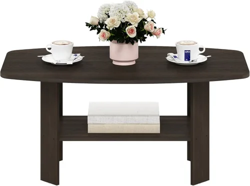 Miniatura 6 de Mesa de centro de diseño simple Furinno 11179GYW/BK, Material Reciclado, Café Oscuro Marrón oscuro