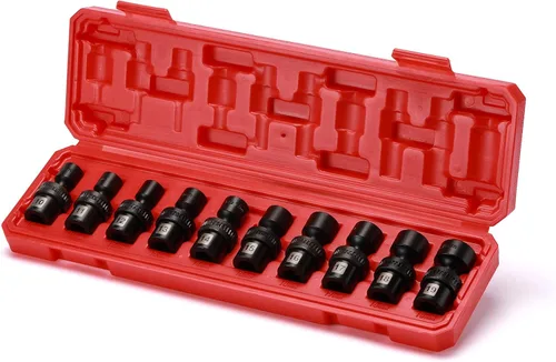 EMENTOL 10 piezas 3/8" Juego de llaves vaso universales de impacto poco profundo, 6 puntos, métrico, CR-MO, juego de llaves vaso de impacto estándar