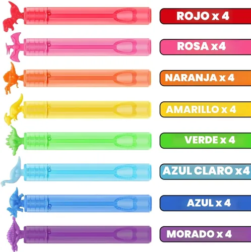 Miniatura 4 de Paquete de 32 burbujas para niños, recuerdos de fiesta, 8 estilos de mini varitas de burbujas con caja de regalo, juguetes de dinosaurio a granel