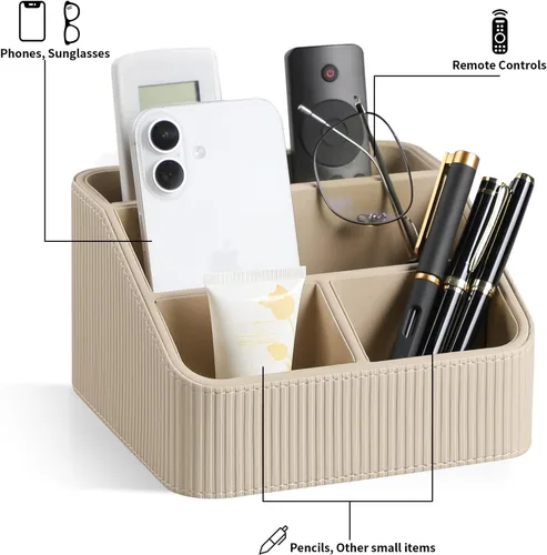Miniatura 4 de Soporte para control remoto con 4 compartimentos, organizador de mesita de noche pequeña de piel sintética para accesorios de escritorio