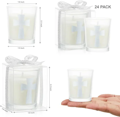 Miniatura 2 de Hushee Juego de 24 velas de cruz para la primera comunión, velas plateadas de bautismo con caja para boda, baby shower, regalos religiosos