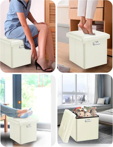 Miniatura 7 de Tamfile Otomana pequeña con almacenamiento, 13 x 13 x 13 pulgadas, plegable, segura y ignífuga, con cerradura para documentos importantes, taburete