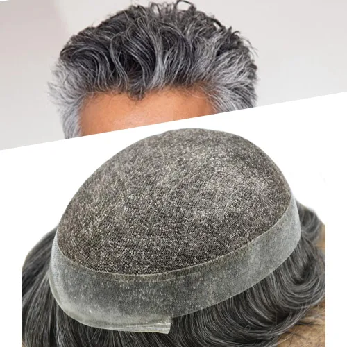 Miniatura 10 de Peluca de cabello humano para hombre, tupé de cabello humano suave para hombre, centro de encaje suizo suave, tupé adjunto con poliuretano alrededor