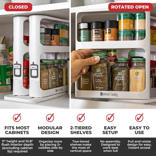 Miniatura 3 de Cabinet Caddy Organizador de Estante de Especias para Gabinete - Organizadores de Cocina Deslizantes y Giratorios y Almacenamiento - 2 Estantes