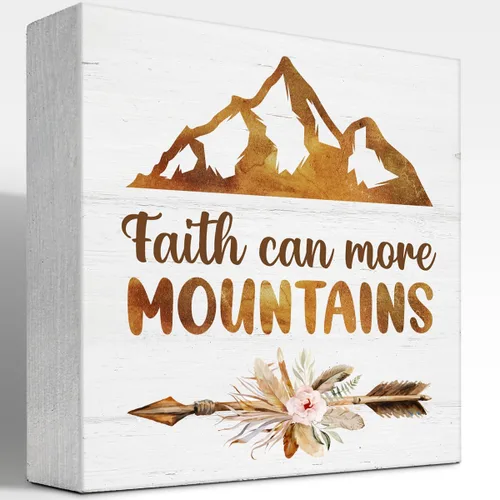 Letrero de madera con texto en inglés «Faith Can Move Mountains», letrero decorativo de madera inspirador para el hogar, oficina, guardería, Fe