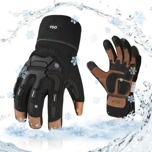 Miniatura 8 de Vgo... Winter Work Gloves Men,Leather Work Gloves,Anti-vibration,Mechanics Gloves,Abrasion Resistance