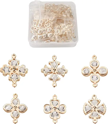 Cheriswelry Colgantes de corazón de diamantes de imitación de oro claro, colgante de aleación colgante de cristal brillante, abalorios de flores 3