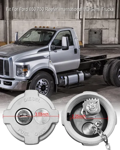 Miniatura 4 de 2 1/4" Tapa de Combustible Diesel con Bloqueo para Remolque Reefer International MD Ford 650 750 Camión Semi, Reemplazo de Tapa de Tanque