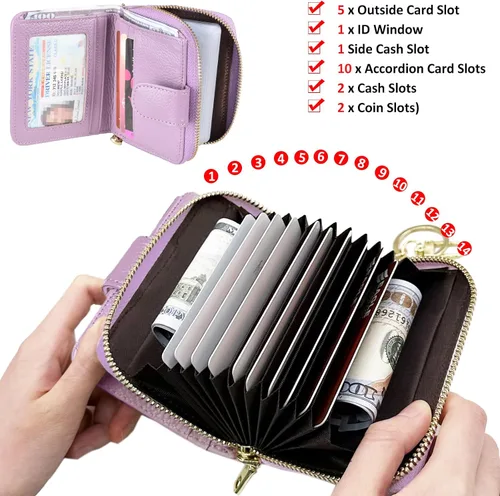 Miniatura 4 de Beurlike billetera de cuero, con tarjetero con bloqueo RFID, organizador, billetera segura para mujer