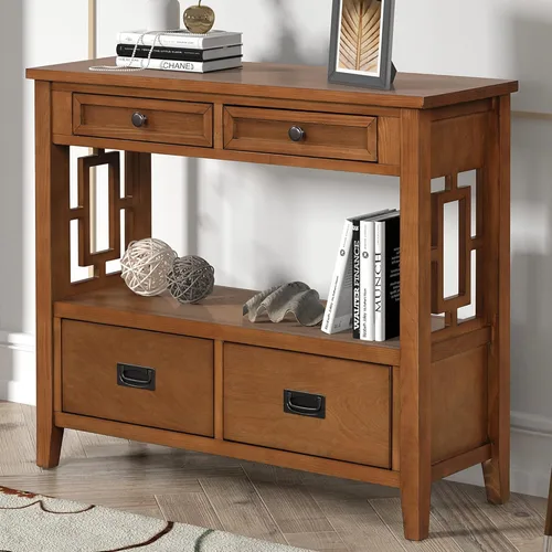 Miniatura 12 de Mesa consola de madera maciza de 48 pulgadas con 2 cajones y 2 armarios de almacenamiento con 1 estante inferior, armario de bufé, mesa de sofá