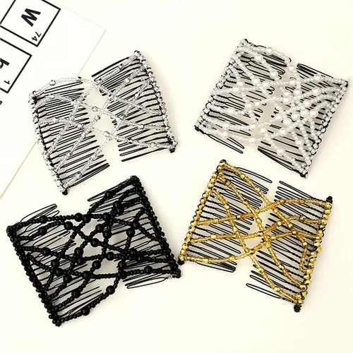 Miniatura 3 de NICENEEDED 4 peines mágicos para el cabello, pinzas elásticas con cuentas dobles para cabello rizado, grueso y fino, perlas, horquillas