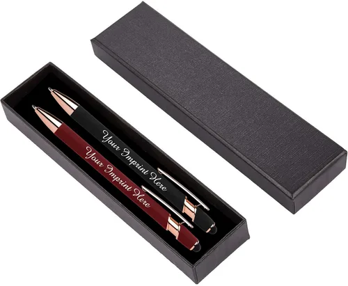 Miniatura 10 de ExpressDesigns™ - Juego de regalo de bolígrafos personalizados - Paquete de 2 bolígrafos de metal suave al tacto de oro rosa con caja de regalo