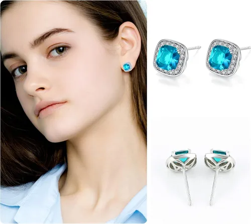 Miniatura 7 de VONSSY Aretes hipoalergénicos de piedras preciosas, aretes de cristal de circonita cúbica brillante, postes de plata 925 sin níquel, aretes