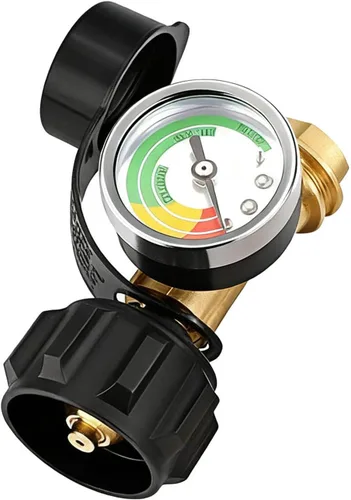 Medidor de presión de gas de tanque de propano, conexión QCC1/tipo 1, latón macizo, resistente a la intemperie, indicador de nivel de fácil lectura