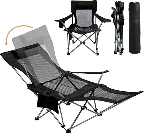 Silla plegable reclinable Zero Gravity con reposapiés extraíble y almohada y soporte para tazas, tela Oxford ajustable para exteriores, sillón Malla