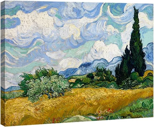 Miniatura 8 de Wieco Art - Arte enmarcado para pared de Campo de trigo con cipreses de Vincent Van Gogh, reproducción de pinturas en lienzo abstracto, impresiones