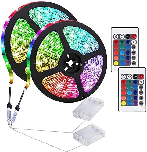 Miniatura 10 de Tira de luces LED alimentadas por batería con control remoto de 24 teclas, tira de luz de fondo de TV para interiores y exteriores