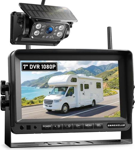 Sistema de cámara de respaldo inalámbrica solar magnética, monitor HD 1080P de 7" con cámara de visión trasera para RV/remolque/quinta rueda/camper,