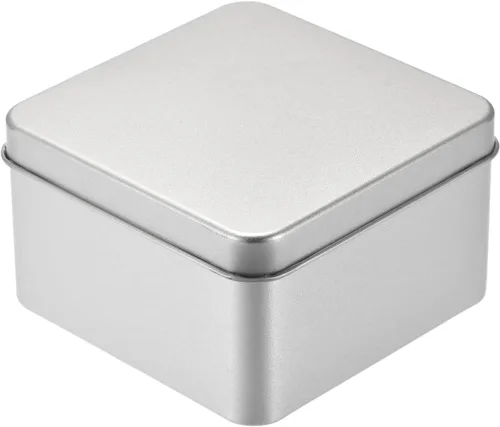 Miniatura 16 de uxcell Caja de Lata de Metal, 3.54" x 3.54" x 2.17" Recipientes Rectangulares Vacíos de Hojalata con Tapas, Tono Plateado, para Organizador
