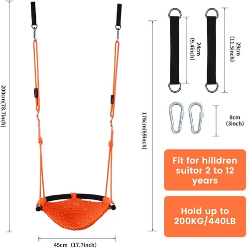 Miniatura 4 de Columpio tejido a mano para niños, columpio para niños con cuerdas ajustables, juego de columpio seguro para niños, para interiores, exteriores