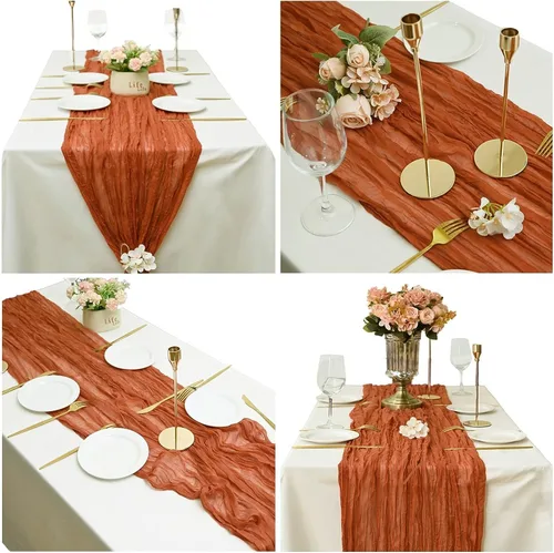 Miniatura 6 de Paquete de 12 caminos de mesa de estopilla, 35x120 pulgadas, caminos de mesa terracota, rústicos, naranja quemado, tela de queso, bóheme, gasa