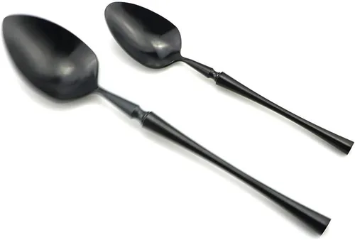 Miniatura 3 de JASHII Juego de cubiertos de pulido de espejo negro de lujo, juego de 20 piezas de cubiertos de acero inoxidable 18/10, juego de cubiertos de L & S