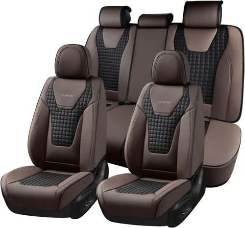 Miniatura 31 de Coverado Fundas de asiento de automóvil, juego completo de fundas de asiento de cuero sintético, fundas protectoras de asiento de lujo, ajuste Rojo
