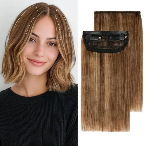 Miniatura 17 de S-noilite Extensiones de cabello corto con broches, 100% cabello humano real, 2 clips, extensiones con clip para mujeres con cabello delgado, añade