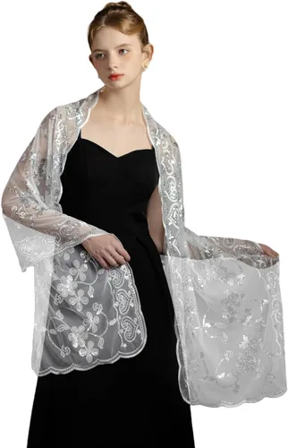 Miniatura 6 de Chales y envolturas para vestidos de noche con lentejuelas, estola de boda, chal de novia, chal para novia, chales para invitados de boda, chal
