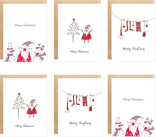 easykart labels Surtido de 24 tarjetas de Navidad con sobres y calcomanías de sellado, 3 diseños temáticos de Papá Noel, 5.75 x 4.25 pulgadas para
