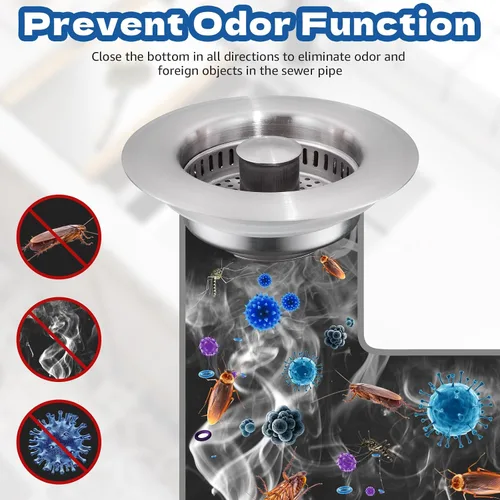 Miniatura 5 de pollock SUS304 - Tapón de drenaje para fregadero de cocina 4 en 1, tapón de acero inoxidable con cesta coladora, tapón antiobstrucción