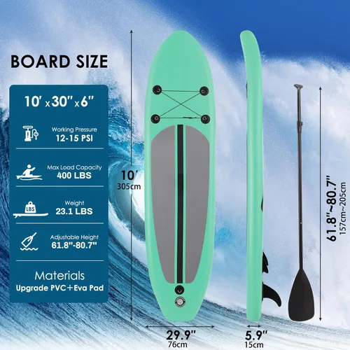 Miniatura 3 de TLSUNNY 10FT Inflatable Stand Up Paddle Board, 3 Fins Paddleboard with Full SUP Accessories for All Skill Levels, Portable Two-Way Hand Pump and