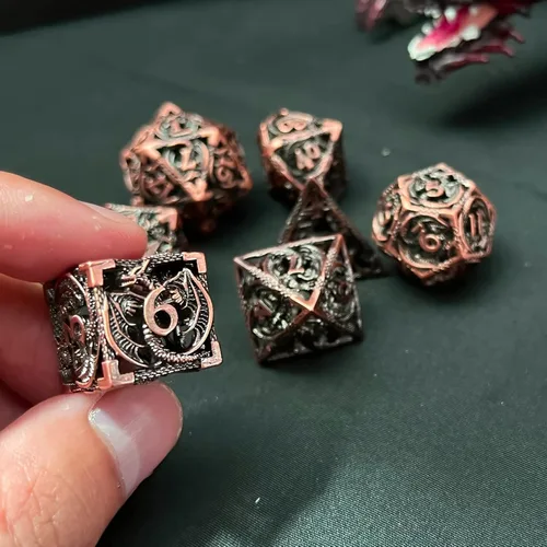 Miniatura 6 de Juego de dados DND de metal hueco para juego D y D, dados poliédricos grandes para Calabozos y Dragones, Warhammer Pathfinder, Cthulhu, MTG, D&D