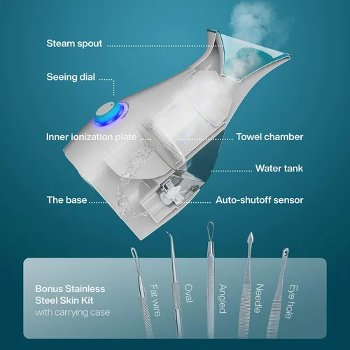 Miniatura 2 de Pure Daily Care NanoSteamer Grande 3 en 1 Vaporizador Facial Nano Iónico con Control Preciso de Temperatura - Humidificador - Desobstruye los Poros