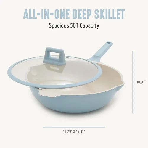 Miniatura 3 de GreenLife Antiadherente 12" (5QT) Todo en Uno Wok de Sartén Profunda con Tapa, Sartén Multiusos de Cerámica No Tóxica Libre de PFAS, Inducción, Para