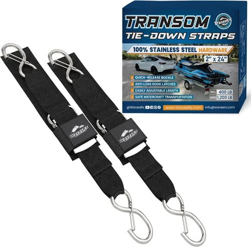 Miniatura 9 de WavesRx Correas de popa de remolque de barco y moto acuática de alta calidad - Correas marinas - Ajustable a través de hebilla de liberación rápida