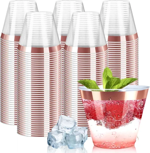 Miniatura 13 de Byvivace Vasos de plástico transparente de 12 onzas con borde dorado, resistentes y aptos para alimentos, desechables, copas de vino, copas de boda