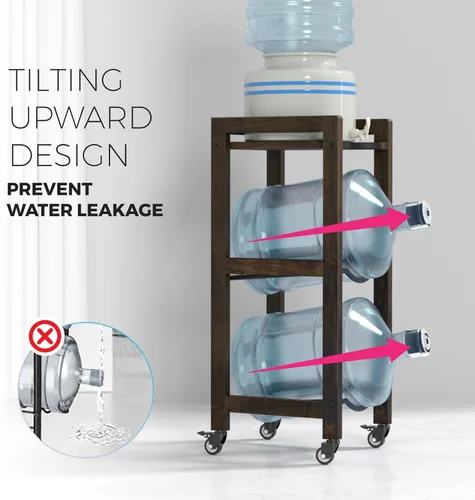 Miniatura 6 de Soporte para jarra de agua de 3 niveles y 5 galones con estante superior, 4 ruedas de metal o pies ajustables, soporte de piso dispensador de agua