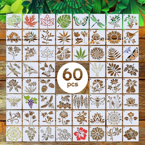 Miniatura 10 de Plantillas de flores para pintar, 64 piezas de plantillas de 3 pulgadas para manualidades, plantillas para pintura en rocas, plantillas de plástico