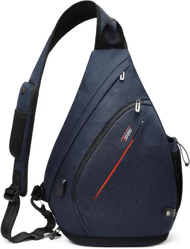 TUDEQU Sling backpack, 8 Pockets Sling Bag Crossbody, 19L Large Sling Bag for Men Travel Crossbody Backpack Hiking Outdoor Azul oscuro