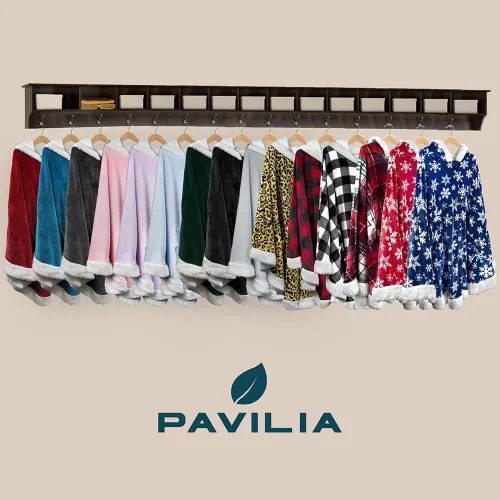Miniatura 9 de PAVILIA Hooded Blanket Poncho for Women, Sherpa Shawl Wrap with Hood, Cozy Warm Wearable Throw with Pockets, Gift for Mom Azul marino