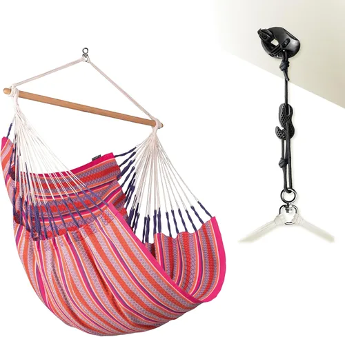 Miniatura 11 de La Siesta® XL King Habana - Hamaca colgante de algodón, para interiores y exteriores, silla colgante bohemia para dormitorio, patio, máximo 355