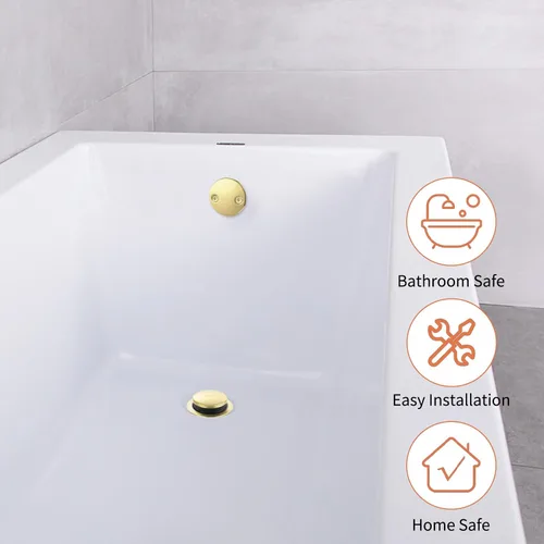 Miniatura 5 de Juego de Accesorios de Desagüe Tip-Toe Dorado para Bañera con Placa Frontal de Desbordamiento de Dos Agujeros, Kit de Ensamblaje de Desagüe