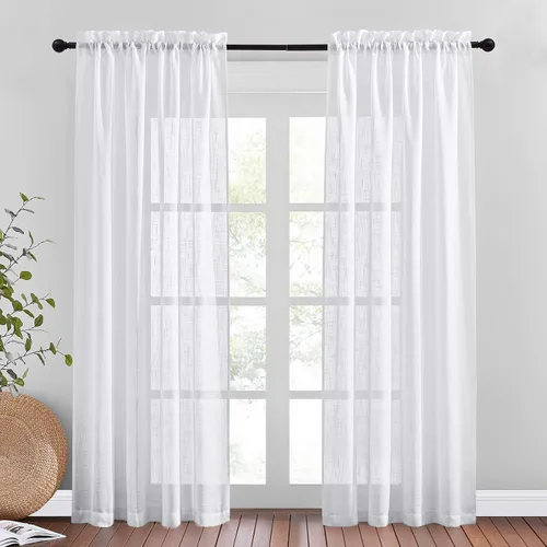 Miniatura 13 de NICETOWN Cortinas traslúcidas cortas para dormitorio, 45 pulgadas de largo, con textura de lino, cortinas semitransparentes de gasa que mantienen