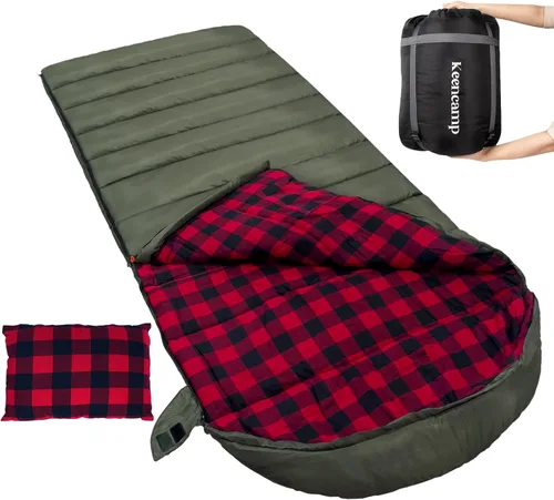 Miniatura 14 de Keencamp Saco de dormir de 0 grados de franela de algodón para invierno, clima frío para adultos, XXL saco de dormir de 4 estaciones, grande y alto