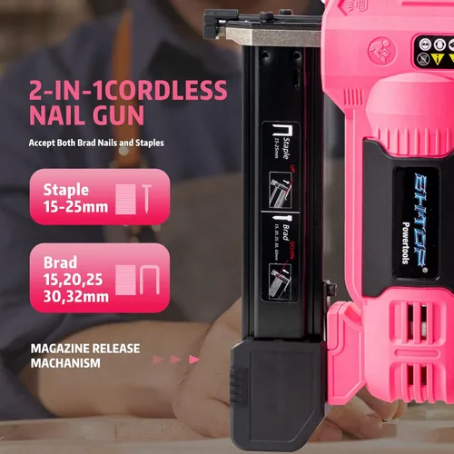 Miniatura 2 de Clavadora y grapadora inalámbrica de 20 V, kit de grapadora 2 en 1 calibre 18, pistola de uñas de acabado pesado con batería recargable de 2.0 A